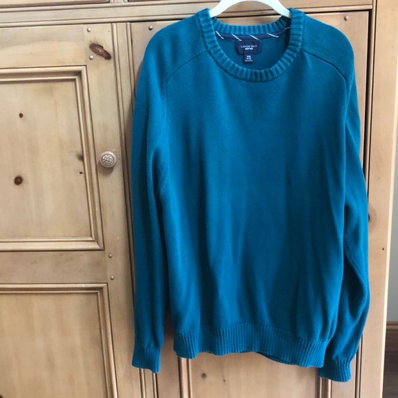 Mens Lands End XXL Drifter Sweater Crewneck Cotton Teal Blue - Picture 1 of 5